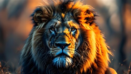 Fototapeta premium Majestic lion roaming in the savanna wildlife photography natural habitat close-up wild animal