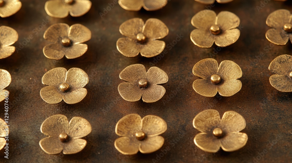 Poster elegant golden flower pattern on a textured bronze surface creating a vintage and artistic backgroun