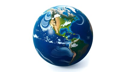 Obraz premium Una representación digital detallada del planeta Tierra, centrada en el continente norteamericano, sobre un fondo completamente blanco. La obra de arte emplea una paleta de colores vibrantes