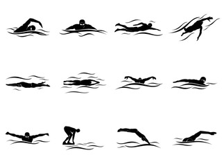 Swimmer male athlete swimming in water icon