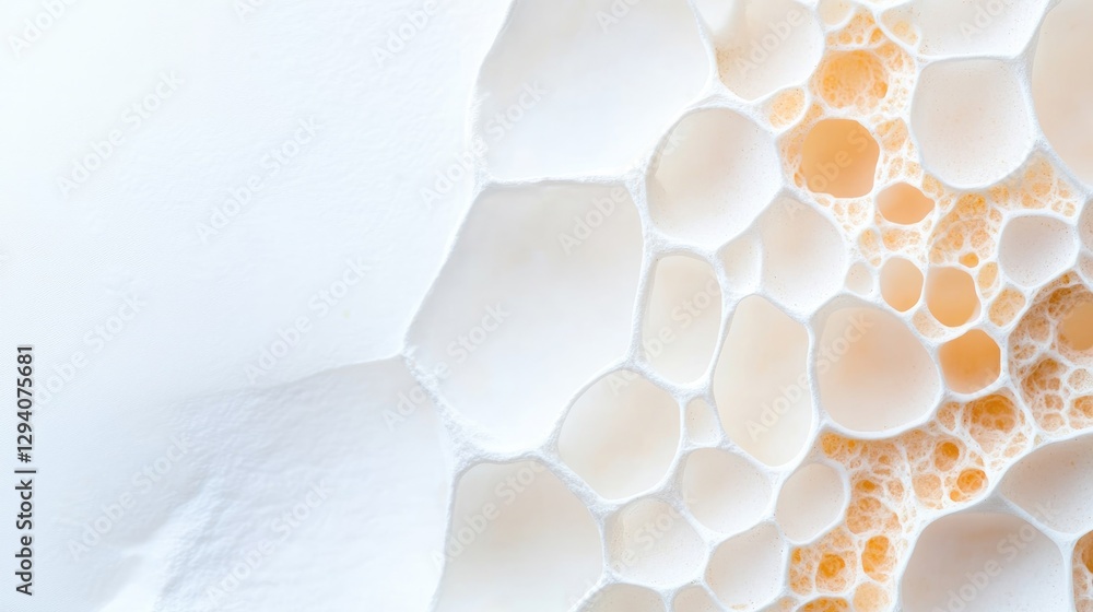 Poster close-up of microscopic pollen grains displayed against minimalistic white background showing intric