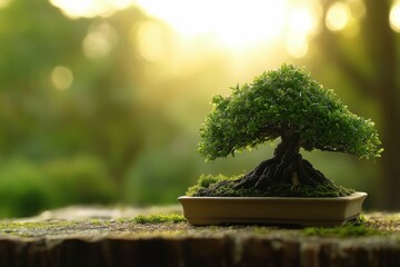 Coy Bonsai in Spring Garden with Green Background