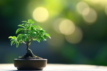 Coy Bonsai in Green Garden. Spring and Summer Planting and Gardening Background