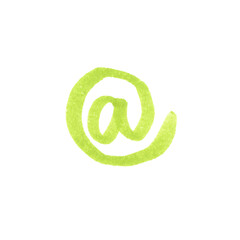 At sign Symbol, hand-drawn marker glyph with light green color on transparent Background