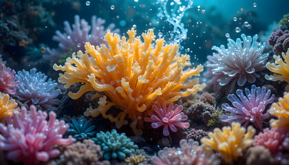 Obraz premium Vibrant Underwater Coral Reef with Water Splashes
