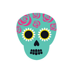 Day of the dead, Dia de los Muertos skull icon. Mexican skull with flowers. colorful vector illustration