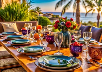Los Cabos, Mexico: Candid Dinner Table Setting, October 2019 - Elegant Dishware, Cutlery, & Glassware