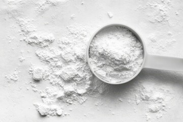Creatine Powder Measure with Sport Supplement Concept in White Background