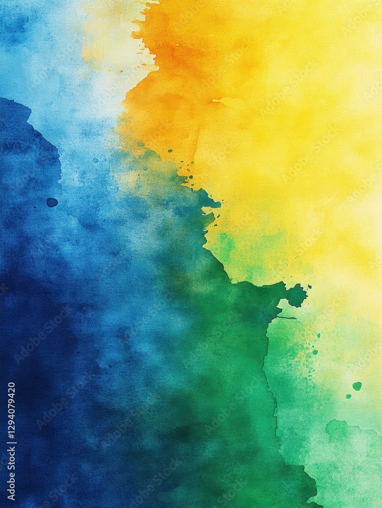 Poster vibrant watercolor blend of blue yellow and green creating a dynamic and artistic abstract backgroun