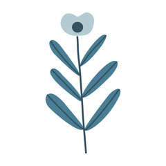 Leaves on a branch, blue. Cute illustration, vector, color, simple