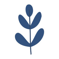 Leaves on a branch, blue. Cute illustration, vector, color, simple