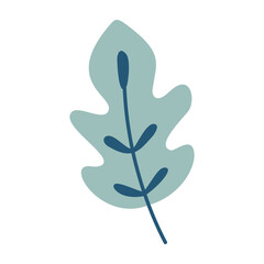 Leaves on a branch, blue. Cute illustration, vector, color, simple