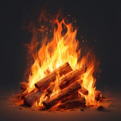 an AI Image Generator, Bright Flames of a Wood Fire Burning Against
