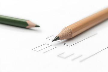 Close-up of drawing with pencils. Wooden pencils on white paper. Simple line drawings in progress.