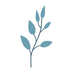 Leaves on a branch, blue. Cute illustration, vector, color, simple