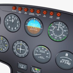 Illustration 3D Aircraft Instrument Panel Dashboard