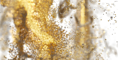Abstract background of gold and silver particles exploding. Ideal for luxury, celebration, or technology themes.