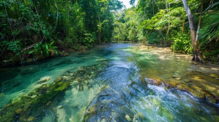 Obraz premium Exploring serene jungle a cultural adventure by the crystal clear river