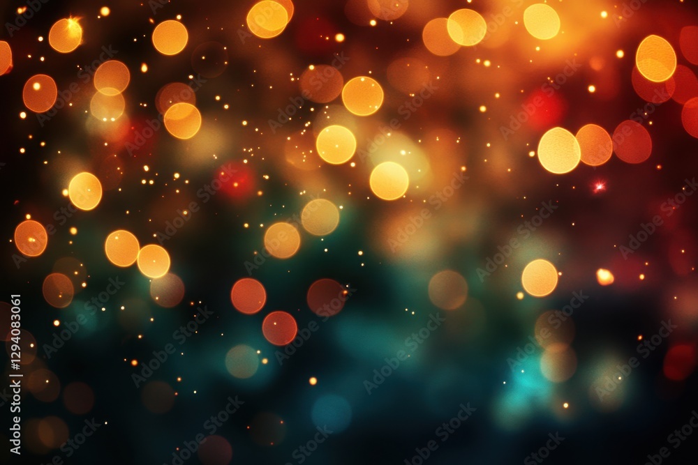 Poster ethereal symphony of golden bokeh lights and shimmering particles creating a magical and festive atm
