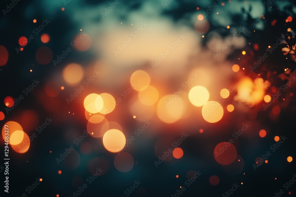 Poster abstract background of warm bokeh lights and dark foliage creating a magical and enchanting atmosphe