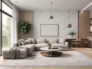 Modern Minimalist Living Room Interior - Elegant Neutral Design with Natural Light