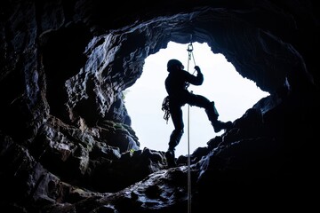 Obraz premium Adventurous rappelling in dark caves a unique and thrilling tourism experience