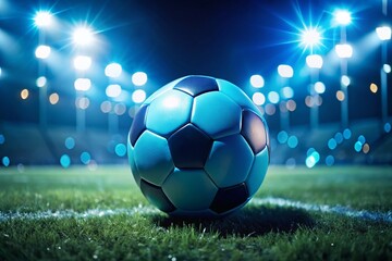 Fototapeta premium Low Light Soccer Ball Background: Blue Hues & Dramatic Lighting