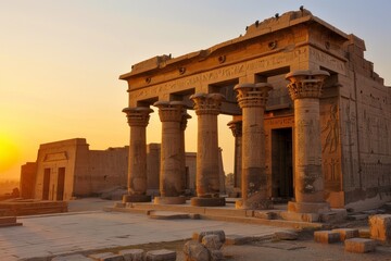 Obraz premium Exploring ancient egyptian temples panoramic views at golden sunrise