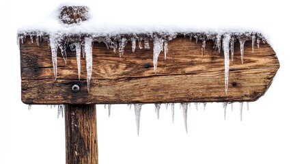 Naklejka premium Wooden signpost covered in snow isolated on white background