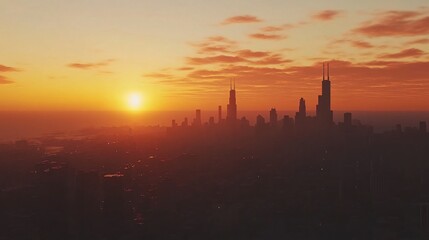 Stunning Chicago Downtown Sunset View with Skyscrapers
