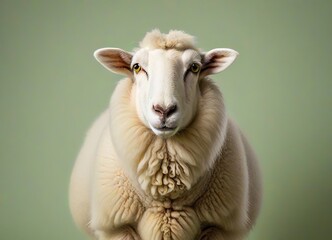 Fototapeta premium A studio portrait of a sheep standing against a soft green background