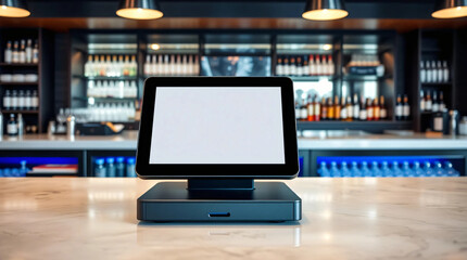 Blank touch cash register terminal in catering facilities. bar and restaurant, payment system