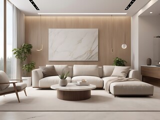 Modern Minimalist Living Room Interior - Elegant Neutral Design with Natural Light