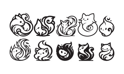 Set of a chibi style cat illustration of an abstract design vector art