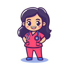 Fototapeta premium Cute female nurse in scrubs with stethoscope, smiling confidently