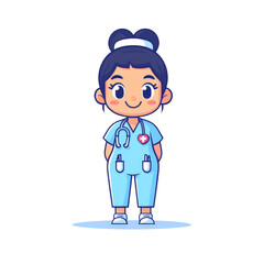 Fototapeta premium Cute mixed race female nurse in scrubs with stethoscope, smiling confidently