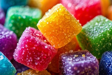 Close-up Candy Photography: Colorful Gummy Bears and Sugar Crystals