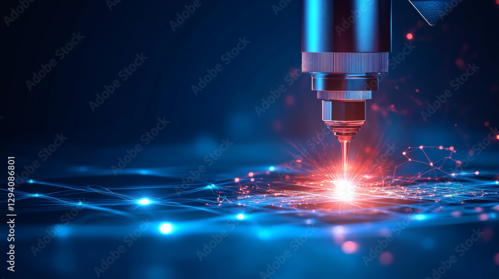 Poster Laser cutting technology creating intricate designs in a dark environment