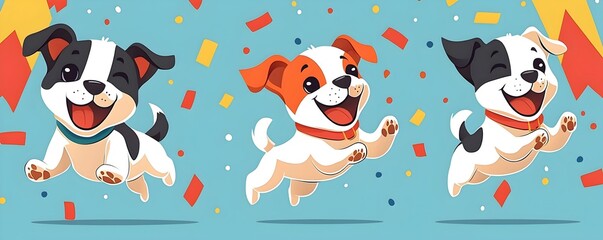 Playful Cartoon Dogs Jumping with Joy and Celebrating Happiness