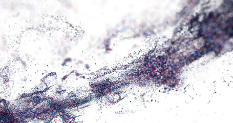 Digital art, abstract background, particle flow, red blue white colors, technology concept