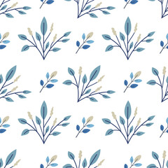 Seamless pattern of leaves. Cute illustration, vector,blue color, simple
