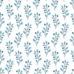 Seamless pattern of leaves. Cute illustration, vector,blue color, simple