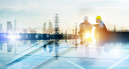 renewable,Energy,sustainable.technician professional engineer control checking top view of...