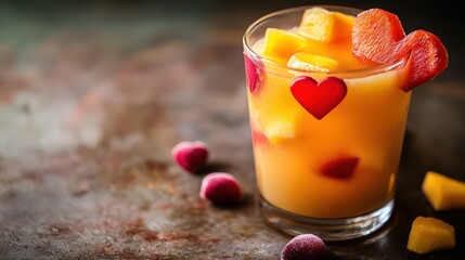 Refreshing Mango Drink Garnished With Heart Shaped Fruit