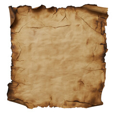 Fototapeta premium A piece of old, worn parchment paper with rough edges and slightly burnt corners. transparent background png