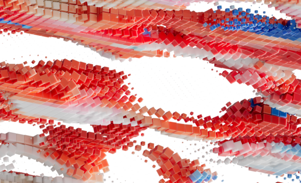 Abstract Red White Blue Cube Explosion Digital Art