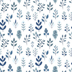 Seamless pattern of leaves. Cute illustration, vector,blue color, simple