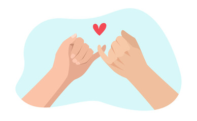 Pinky promise hands gesturing. Concept of reconciliation of friends or lovers. Vector illustration