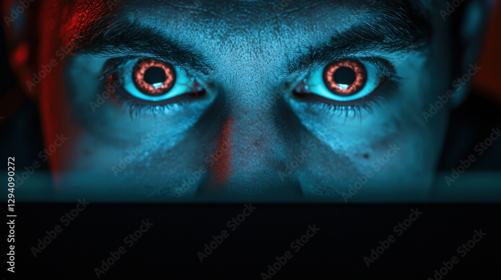 Poster intense hacker focuses on digital infiltration with dramatic lighting and deep shadows