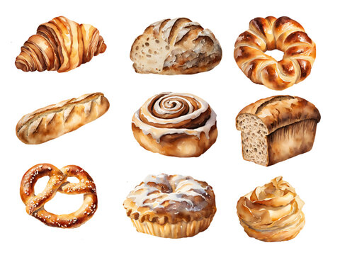 set of bread watercolor